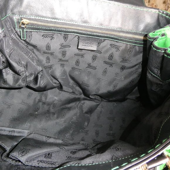 AUTHENTIC Gucci Green and Black Leather Satchel Handbag - Picture 8 of 10